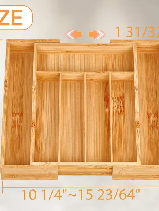 Bamboo Expandable Drawer Organizer, 5-7 Slots Kitchen Drawer Organizer, Adjustab - Picture 3 of 7